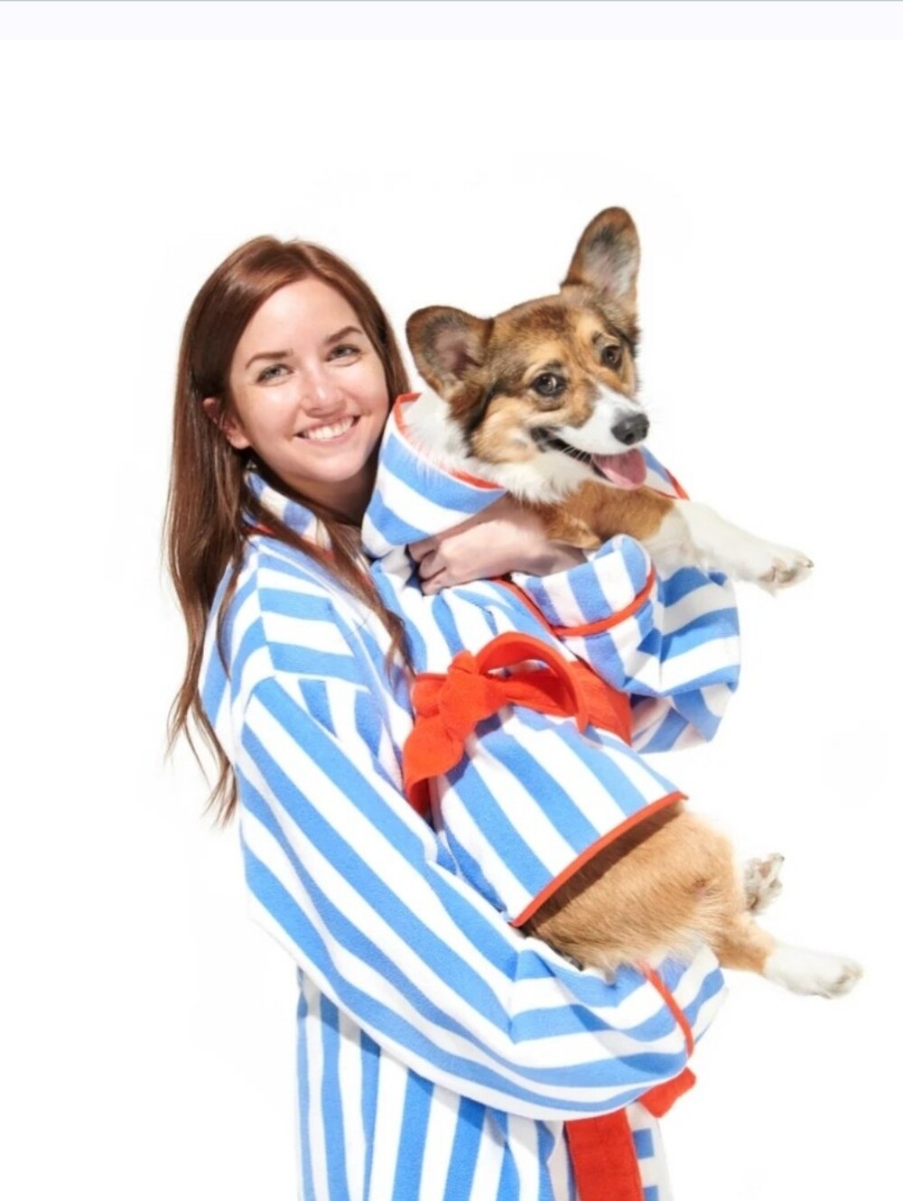 Bark Box Bark N' Bathe Terry Cloth Matching Striped Blue Bathe Robe Set Dog